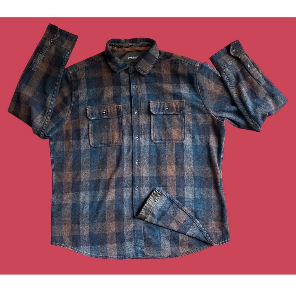JEREMIAH Men's Plaid Flannel Long Sleeve Thick Button‎ Up Shirt Size L